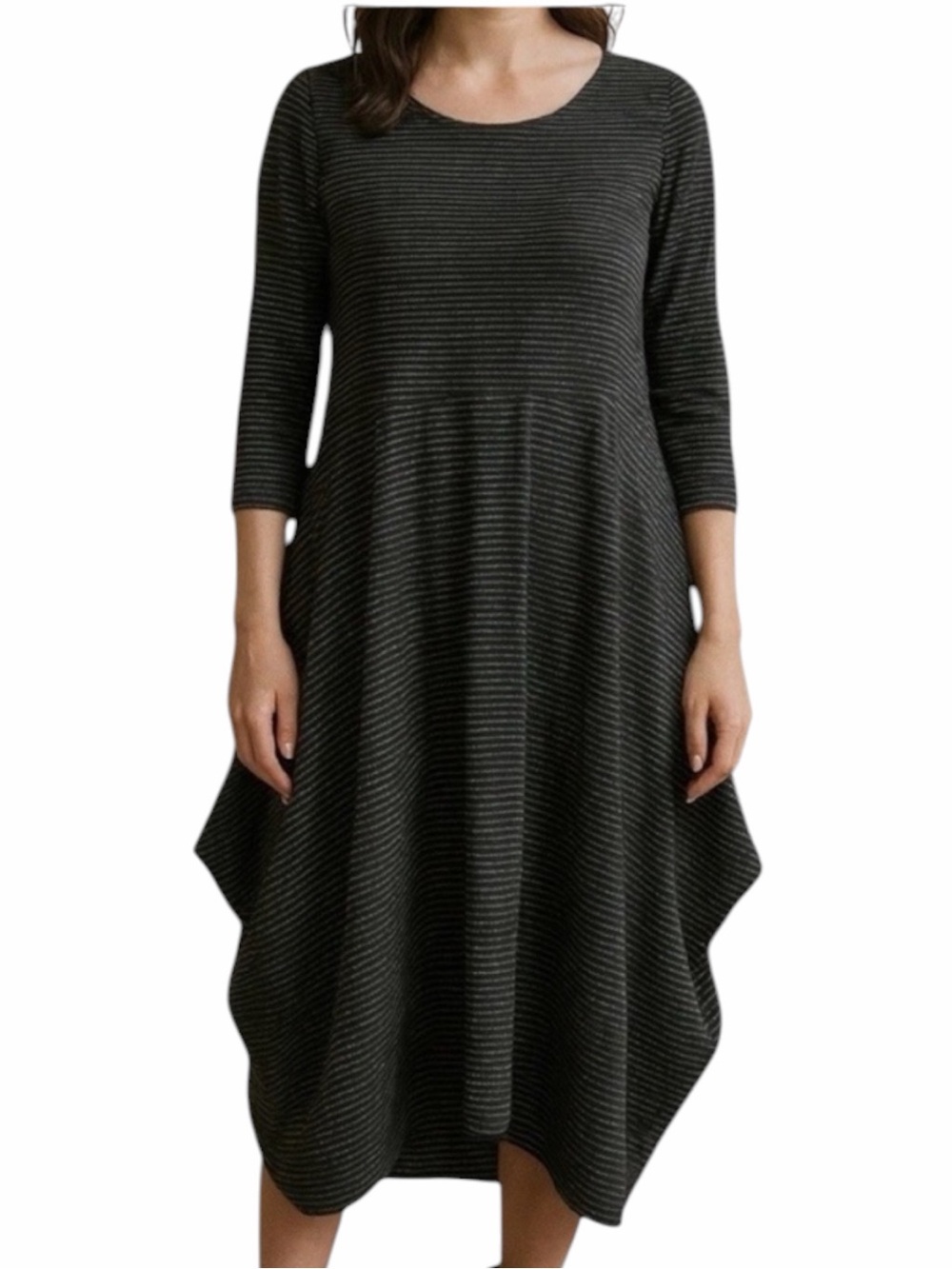 Spirithouse Slingshot Dress XS Black Pinstripe Cocoon Asymmetrical Made USA